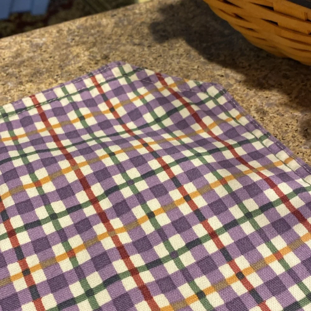 Longaberger 4 Placemats Fruit Medley and Blueberry Plaid USED WITH FADING/STAINS